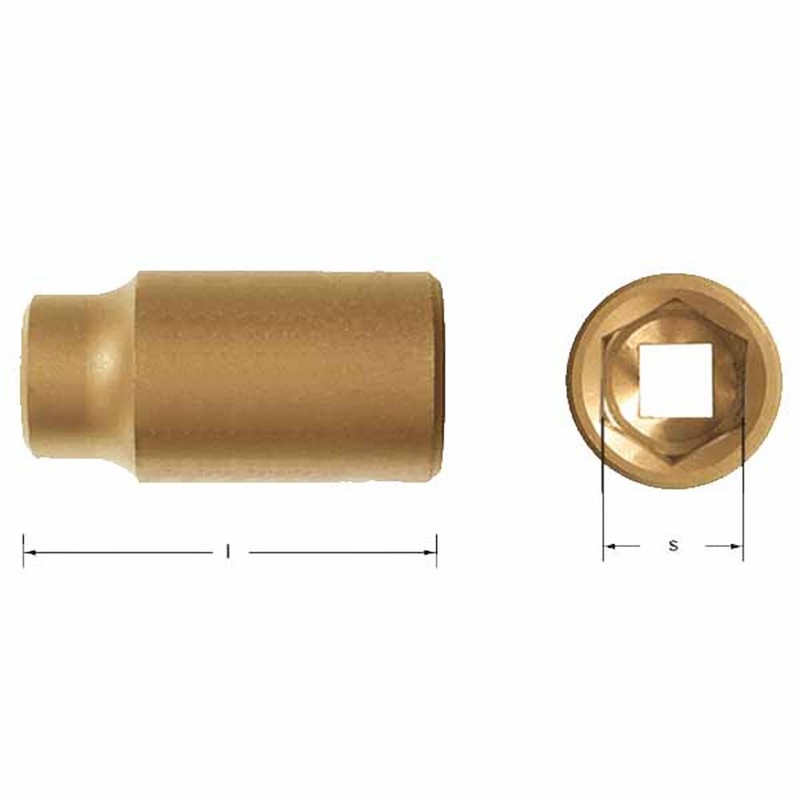 Carltsoe Safety CS Unitec Ex1640-040UB Copper Beryllium Non-Sparking, Non-Magnetic, Corrosion Resistant Deep Socket 1-3/16 x 3/4 Drive x 3,54 Depth