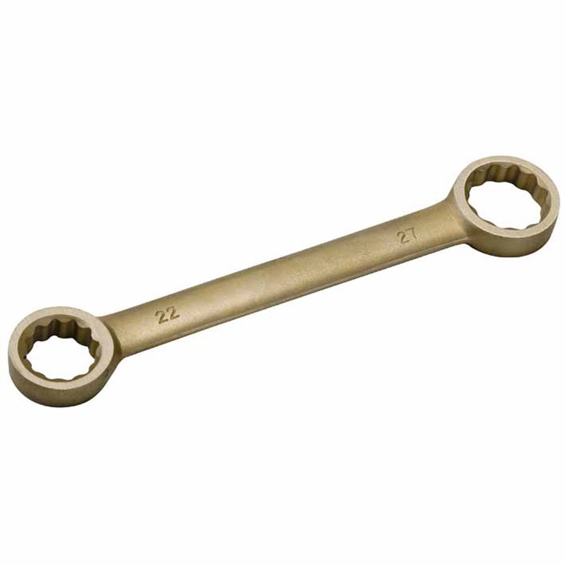 Carltsoe Safety CS Unitec Ex202-25-28A Aluminum Bronze Non-Sparking, Low-Magnetism, Corrosion Resistant 12 Point Straight Type Double Box End Wrench 25mm x 28mm