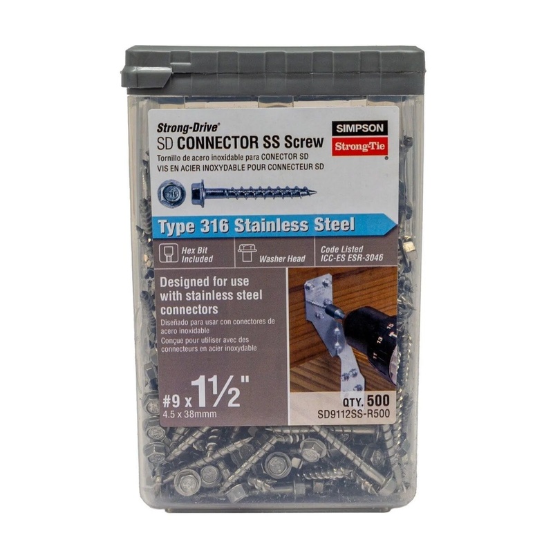 Simpson Strong-Tie SD9112SS-R500 (#9 x 1-1/2) Strong-Drive SD Connector SS Screw Type 316 Stainless Steel (500 Pack)