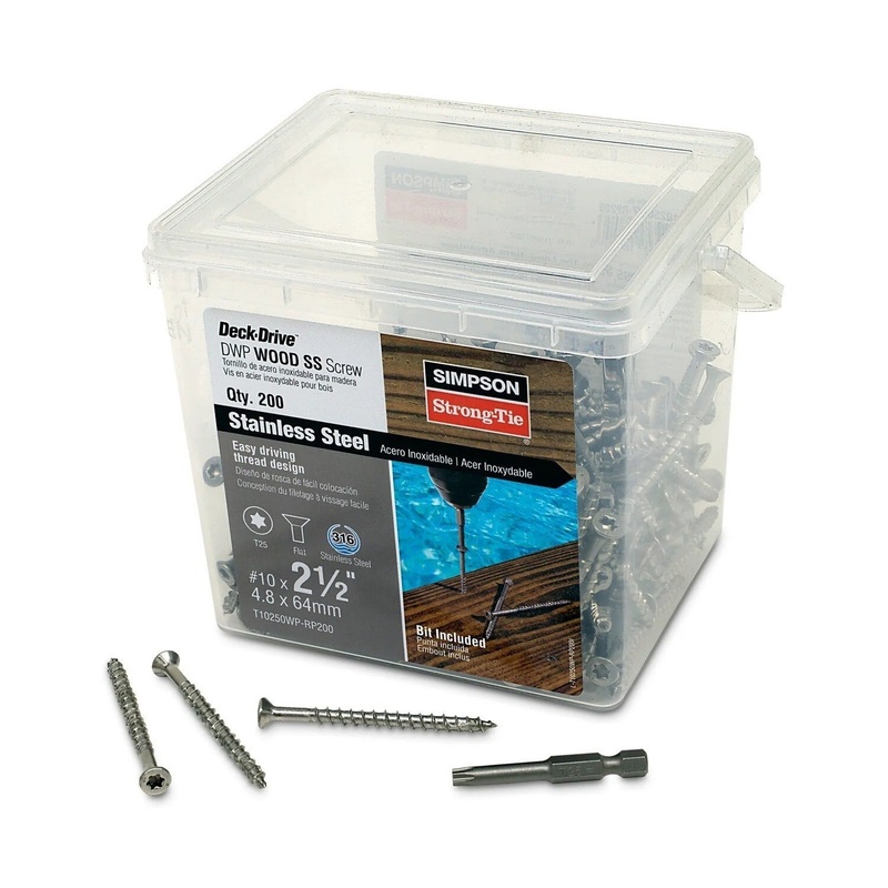 Simpson T10250WP-RP200 Strong-Tie Deck-Drive DWP Wood SS Screw #10 x 2-1/2 T25, Flat Head, Type 316 (200 Pack)