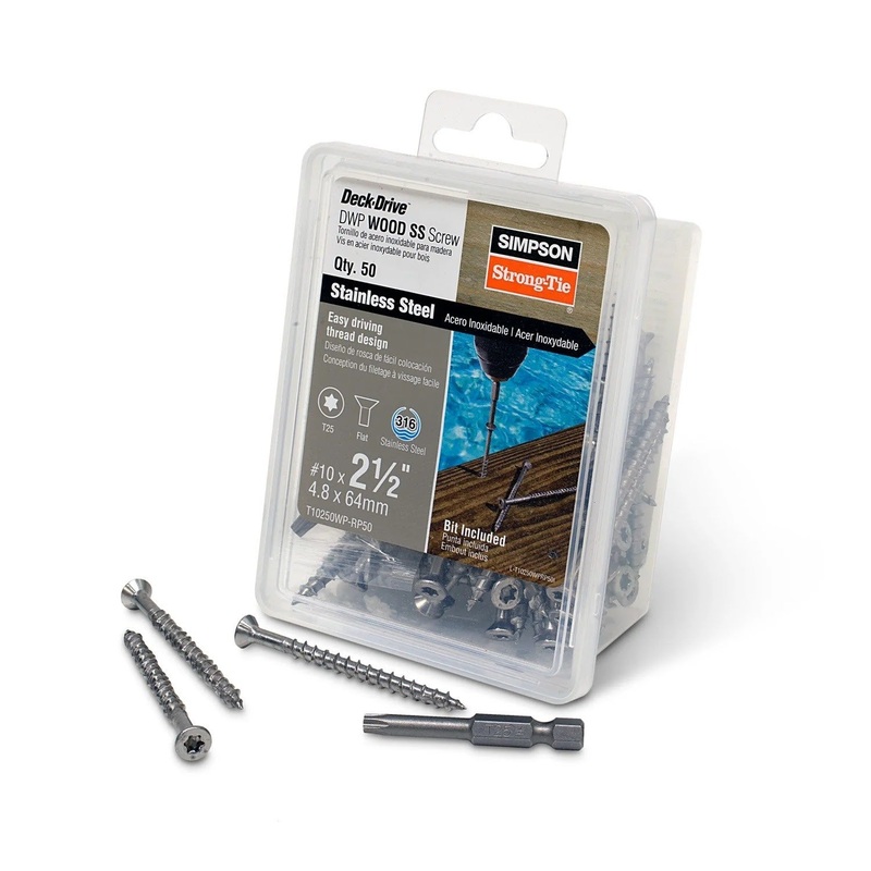 Simpson T10250WP-RP50 Strong-Tie Deck-Drive DWP Wood SS Screw #10 x 2-1/2 T25, Flat Head, Type 316 (50 Pack)
