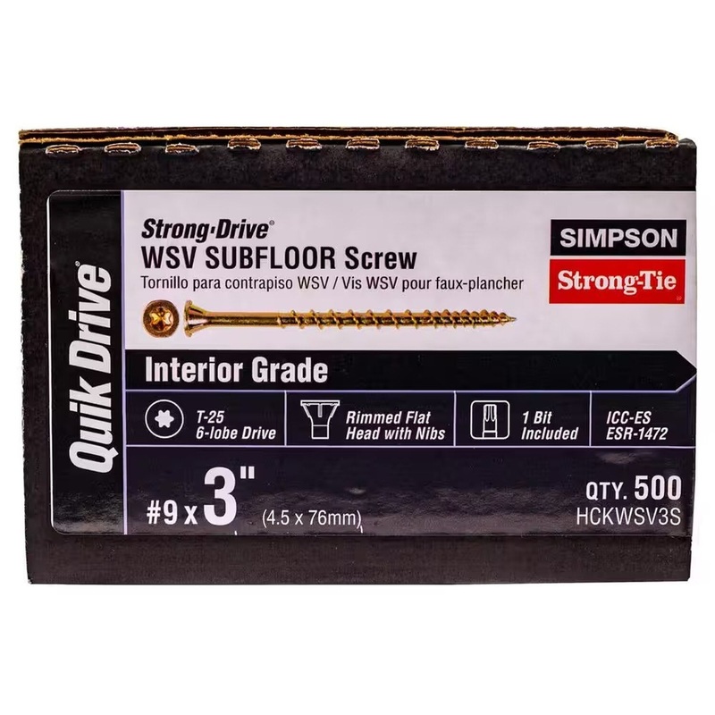 Simpson Strong-Tie HCKWSV3S (#9 x 3 T25) Strong-Drive WSV Subfloor Screw Collated Yellow Zinc (500 Pack)