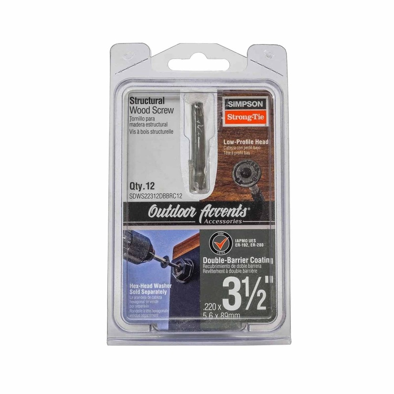 Simpson Strong-Tie SDWS22312DBBRC12 (.220 x 3-1/2) Structural Wood Screw with Double-Barrier Coating, Black (12 Pack)