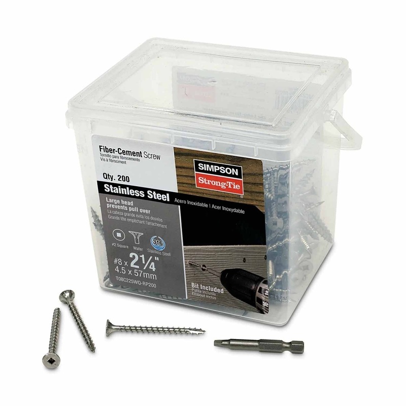 Simpson Strong-Tie T08C225WQ-RP200 (#8 x 2-1/4) Fiber-Cement Screw Ribbed Wafer Head Type 316 Stainless Steel (200 Pack)