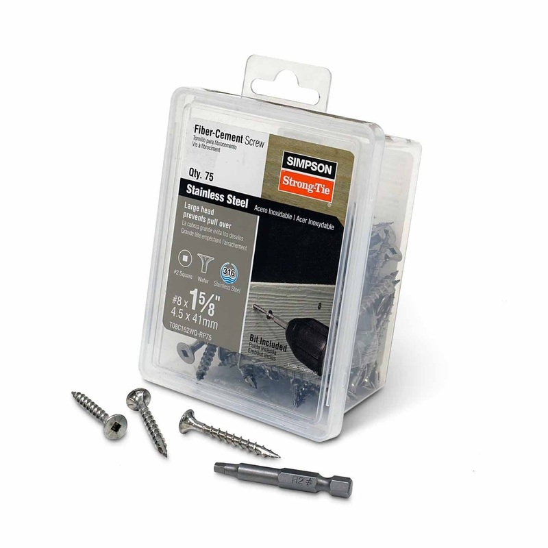 Simpson Strong-Tie T08C162WQ-RP75 (#8 x 1-5/8 #2) Fiber-Cement Screw Ribbed Wafer Head Type 316 Stainless Steel (75 Pack)