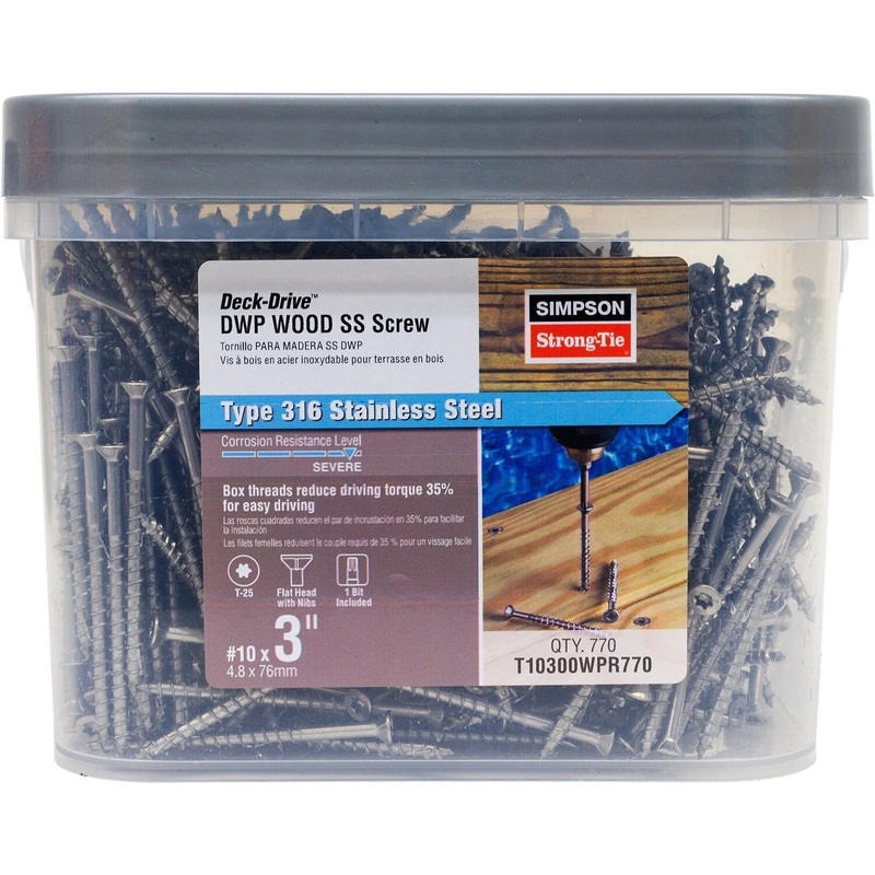 Simpson Strong-Tie T10300WPR770 (#10 x 3 T25) Deck-Drive DWP Wood SS Screw, Flat Head, Type 316 (770 Pack)