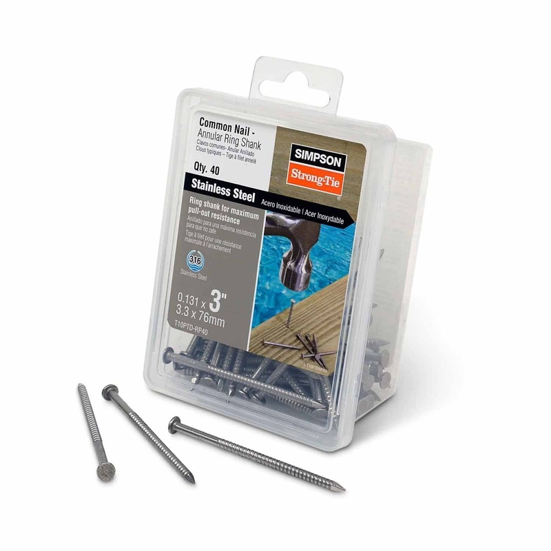 Simpson Strong-Tie T10PTD-RP40 (10d, 3-1/4 x .131) Stainless Steel Decking Nail with Ring Shank (40 Pack)