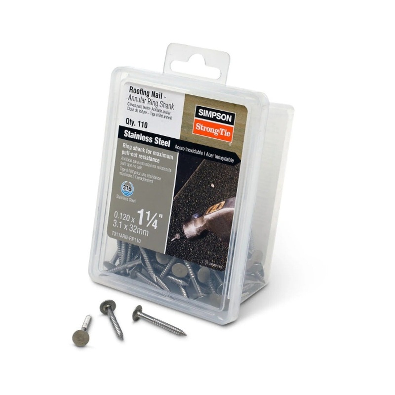 Simpson Strong-Tie T311ARN-RP30 (1-1/4 x 0.120) Roofing Nail, Annular Ring Shank Type 316 Stainless Steel (30 Pack)