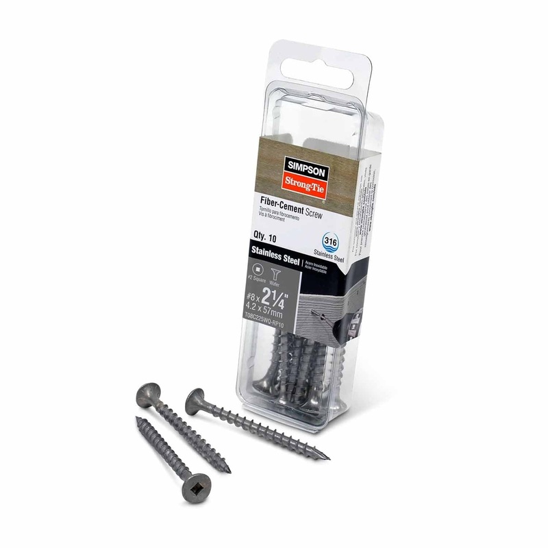 Simpson Strong-Tie T08C225WQ-RP10 (#8 x 2-1/4 #2) Fiber-Cement Screw Square Wafer-Head Type 316 Stainless Steel (10 Pack)