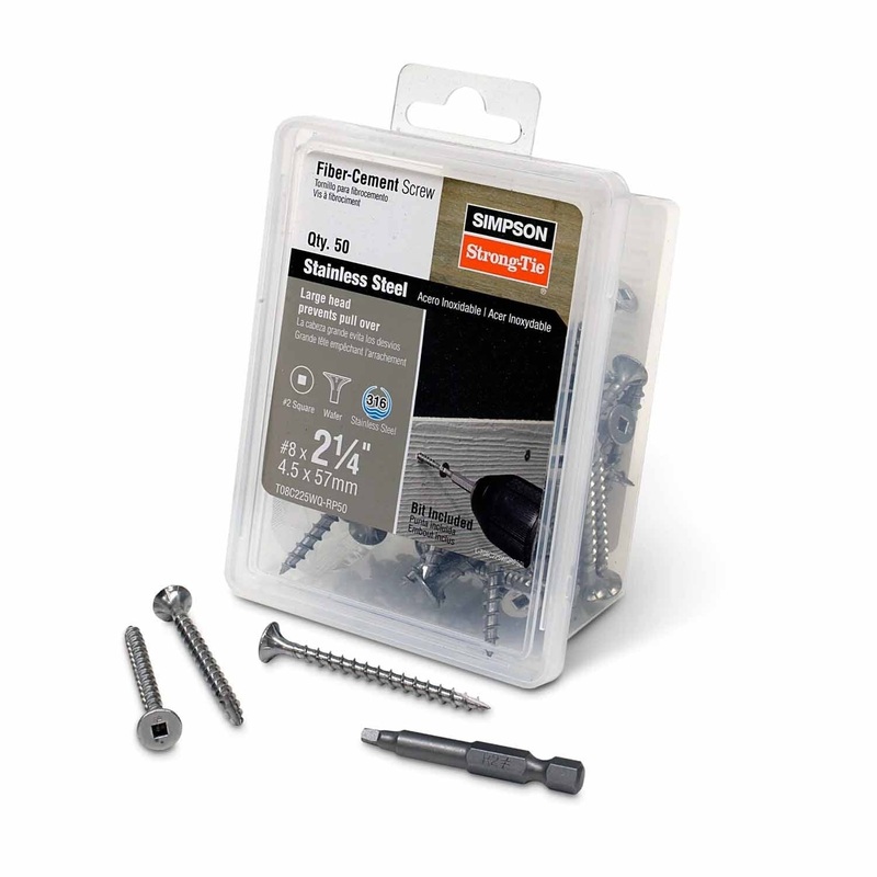 Simpson Strong-Tie T08C225WQ-RP50 (#8 x 2-1/4 #2) Fiber-Cement Screw Square Wafer-Head Type 316 Stainless Steel (50 Pack)