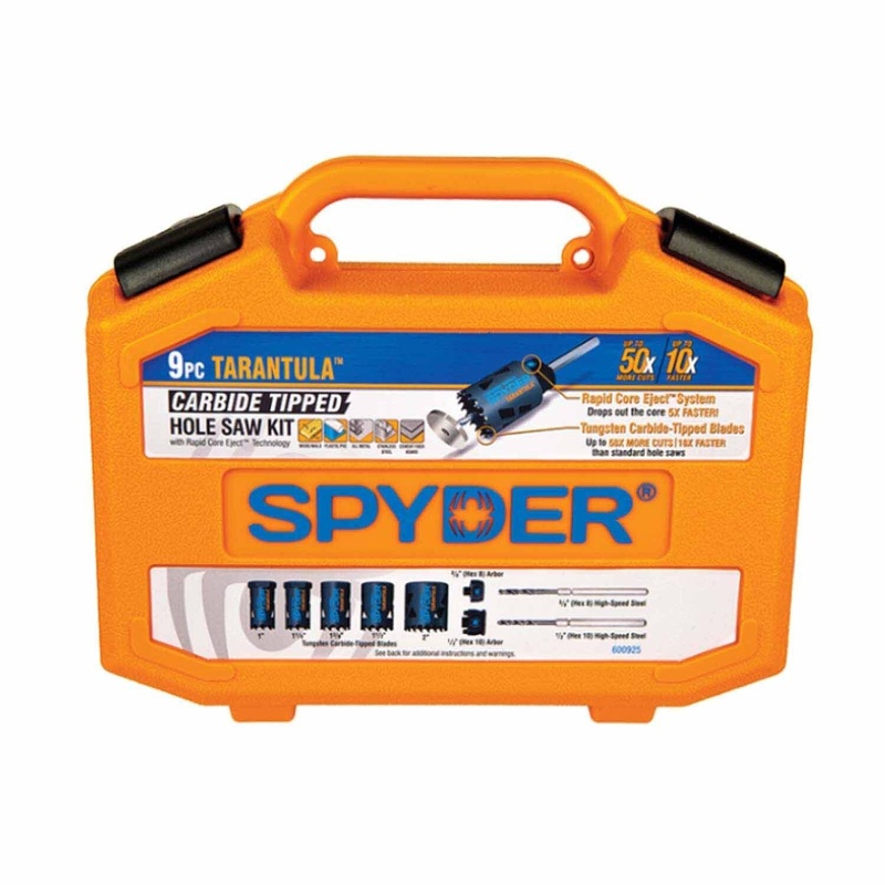 Spyder 600925 9-Piece Carbide Tipped Metal/Wood Cutting RCE Hole Saw Kit (1, 1-1/8, 1-3/8, 1-1/2, 2-Inch)