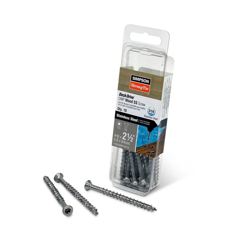 Simpson T10250WP-RP10 Titen HD Deck-Drive DWP Wood SS Screw #10 x 2-1/2 T25 Flat Head Type 316 (10 Pack)