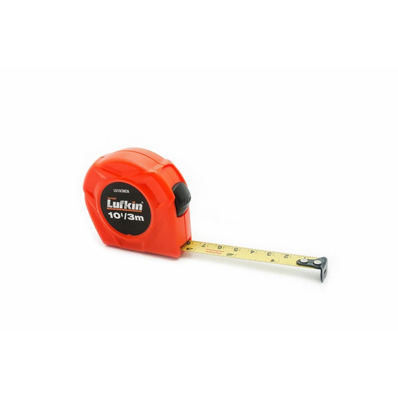 Crescent Lufkin L610CMEN 1/2 x 10′ Hi-Viz Orange SAE/Metric Yellow Clad Power Return Tape Measure