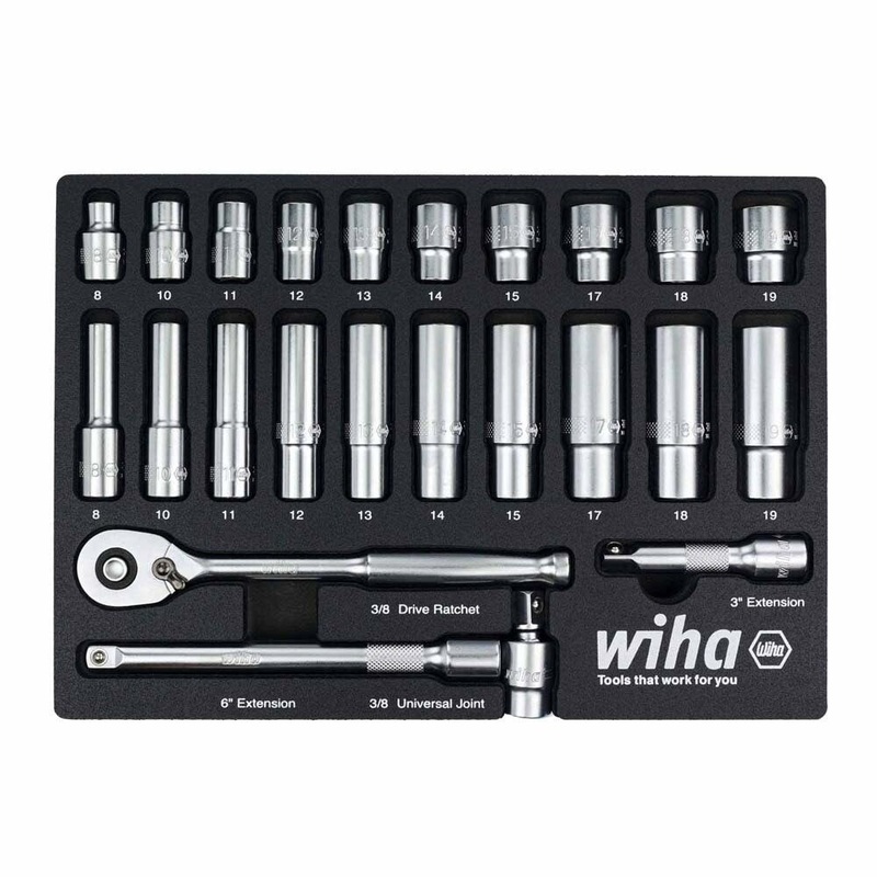 Wiha 33795 24 Piece 3/8 Drive Professional Standard and Deep Socket Tray Set